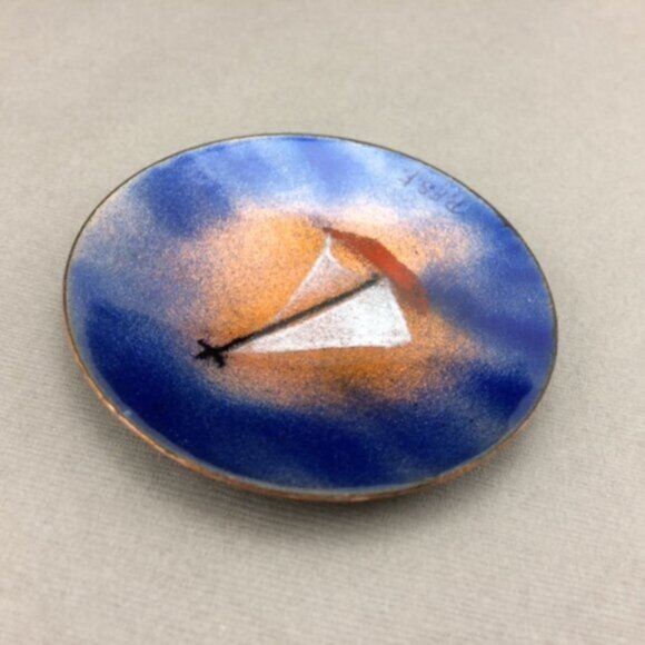 Small Enamel on Copper Sailboat Plate Trinket Dish Artisan Made Nautical Signed - Picture 9 of 16